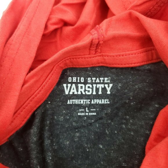 Varsity Mens Black Red Ohio State Authentic Apparel Hooded Pullover T Shirt Sz L - Picture 8 of 14